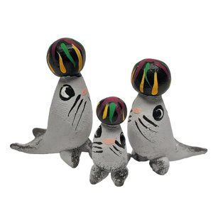 Handmade Seal Family Miniature Clay Figurines Set of 3